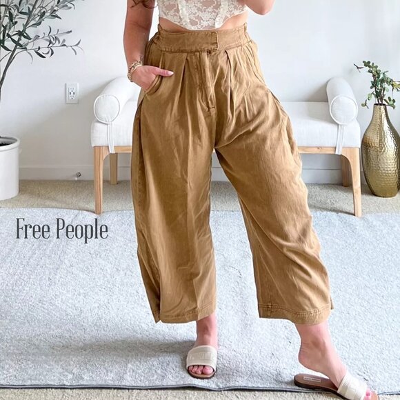 NWT Free People Cool Harbor Wide Leg Pants Brown Sand Sz Large - Picture 1 of 7